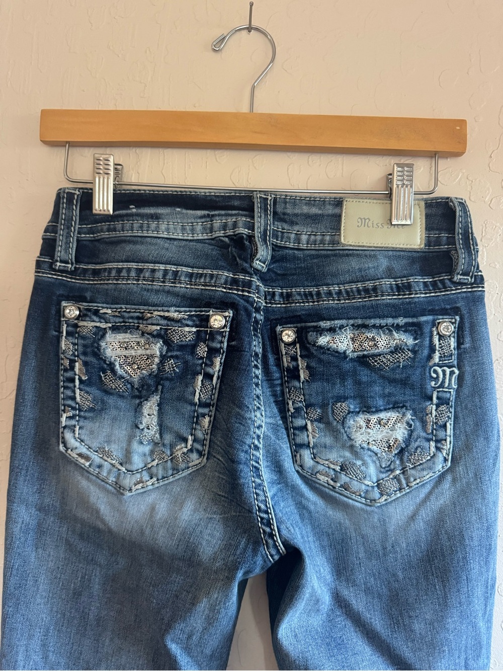 Miss Me Women's Blue Boot Cut Jeans with Embellished Back Pockets
